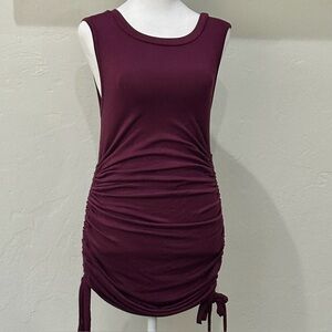Savvi Sleeveless Burgundy Dress w/side Ruching